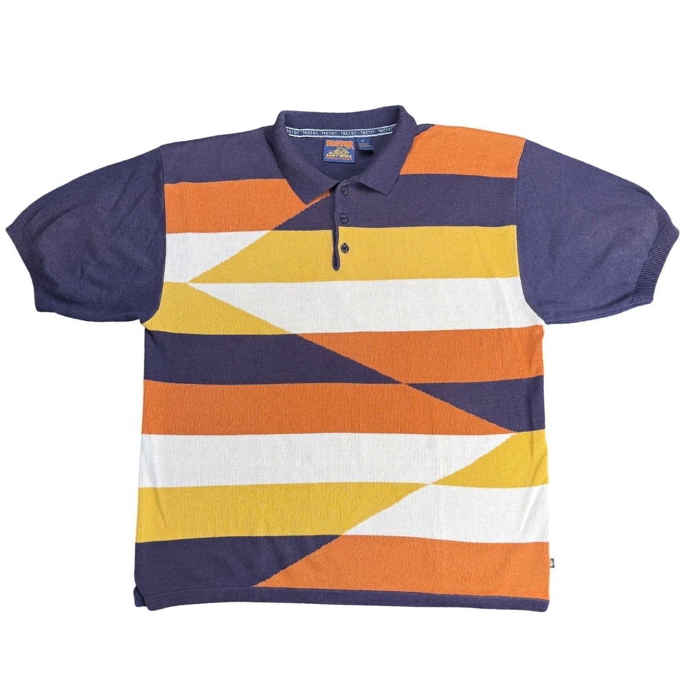 Vintage Factor Shirt Worx Geometric Knit Polo Shirt XL 90s‎ Colorblock